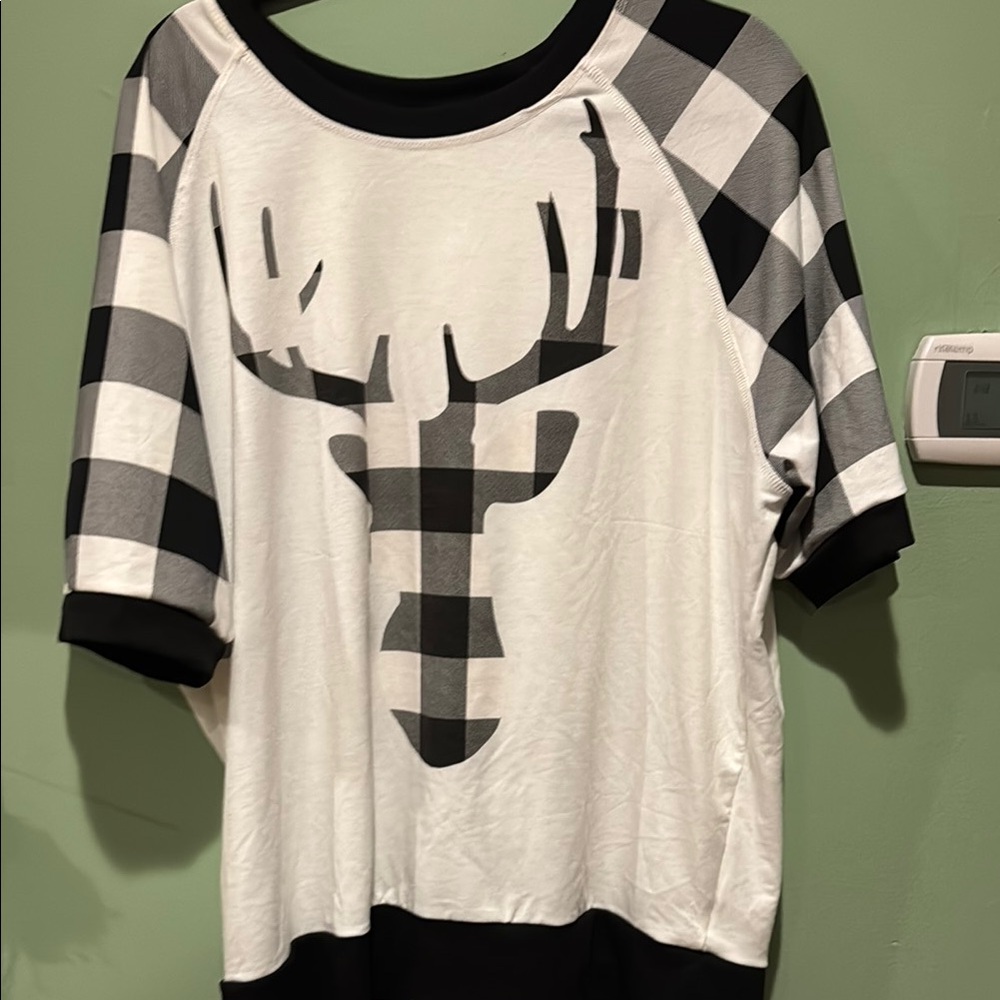 Black and White Plaid Deer Top